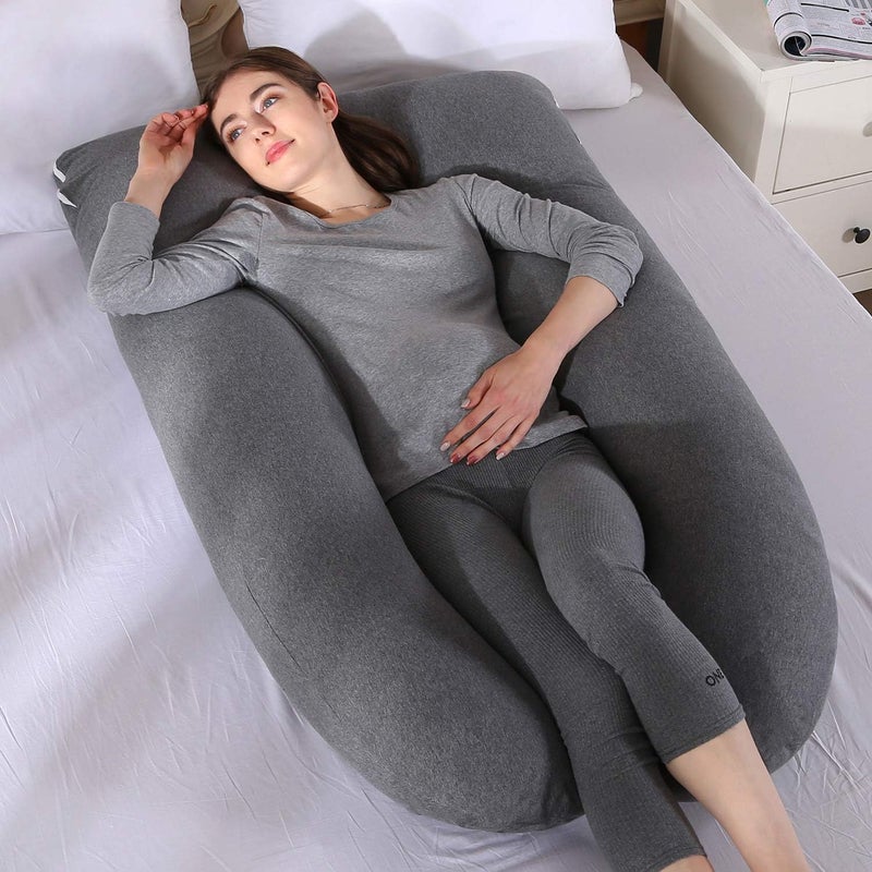 Amagoing 55 inches Pregnancy Pillows for Sleeping, U Shaped Maternity Full Body Pillow for Pregnant Women with Hip, Leg, Back, Belly Support, Washable Jersey Cover Included (Dark Grey) - Image 3